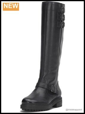 Women's Knee-High Leather Motorcycle Boots with Block Heel